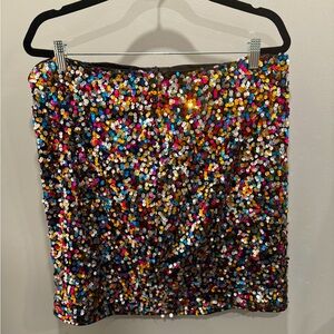 2XL stretchy rainbow sequin mini skirt